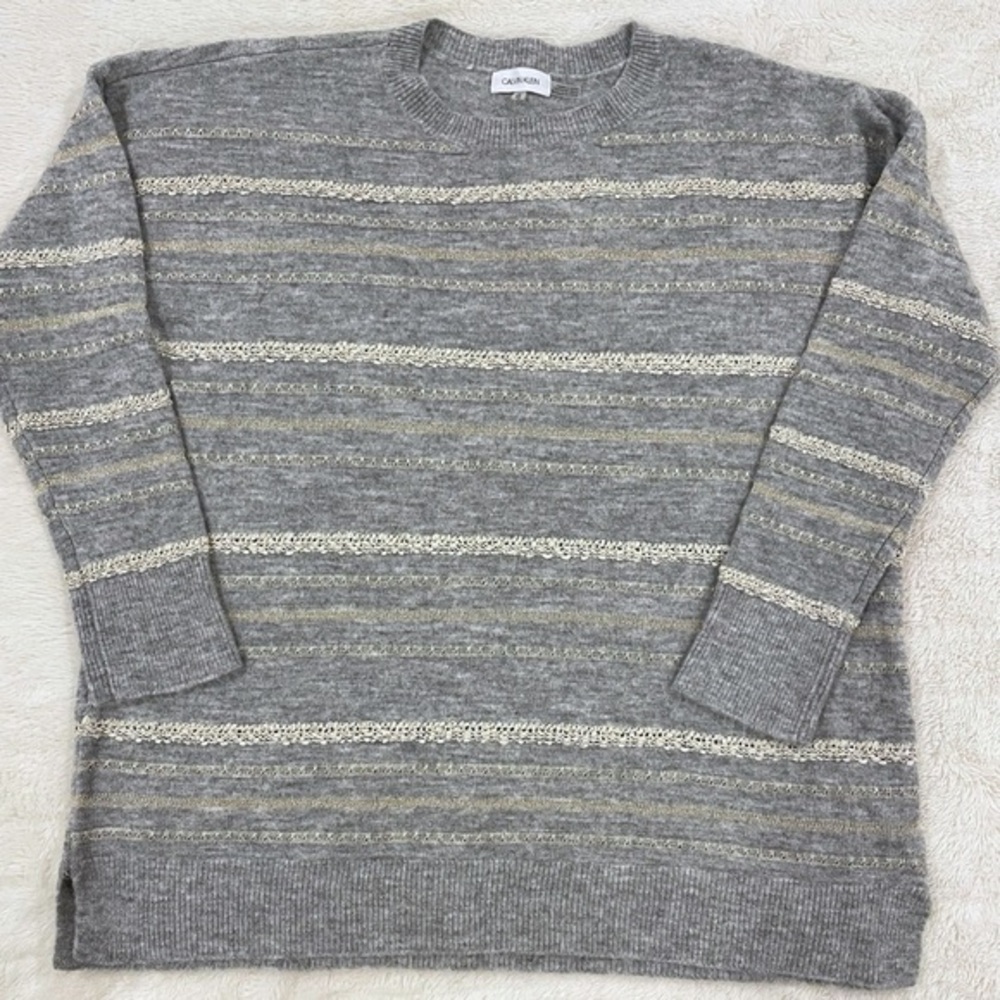 Women's Calvin Klein Beaded Sequin‎ Gray Sweater Size XL